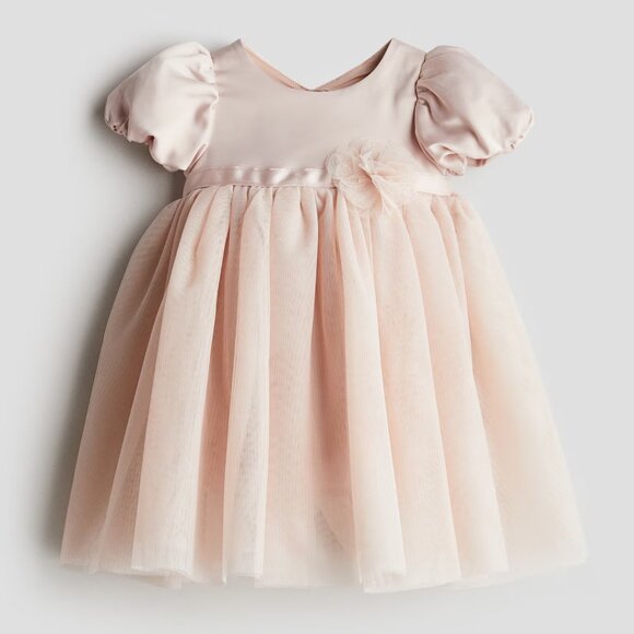 NWT H&M Tulle-skirt Satin Dress 9-12M Light Dusty Pink - Picture 1 of 2